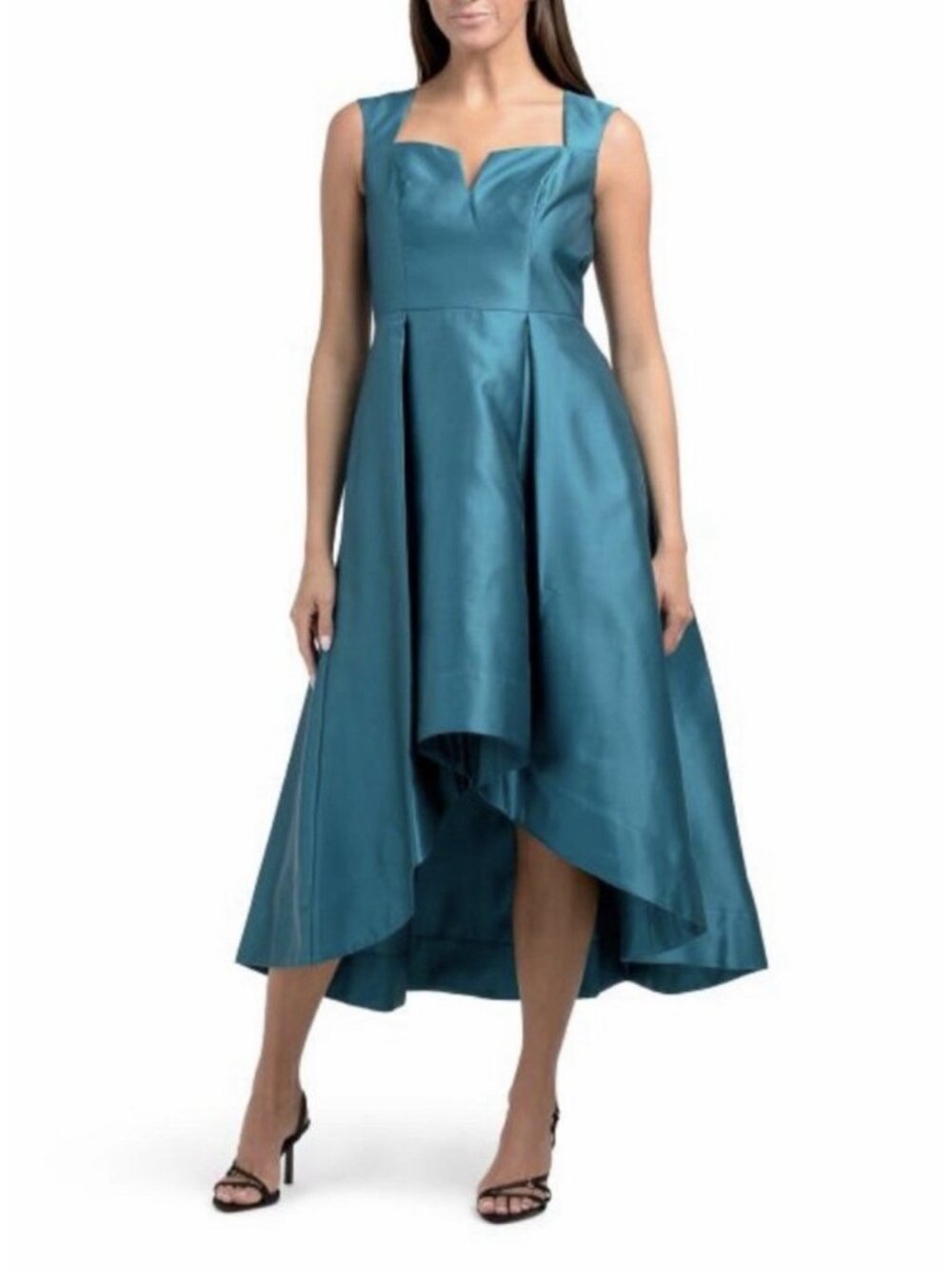 Adrianna Papell Teal Mikado High Low Gown Size 8 NWT Evening Party Dress Pockets